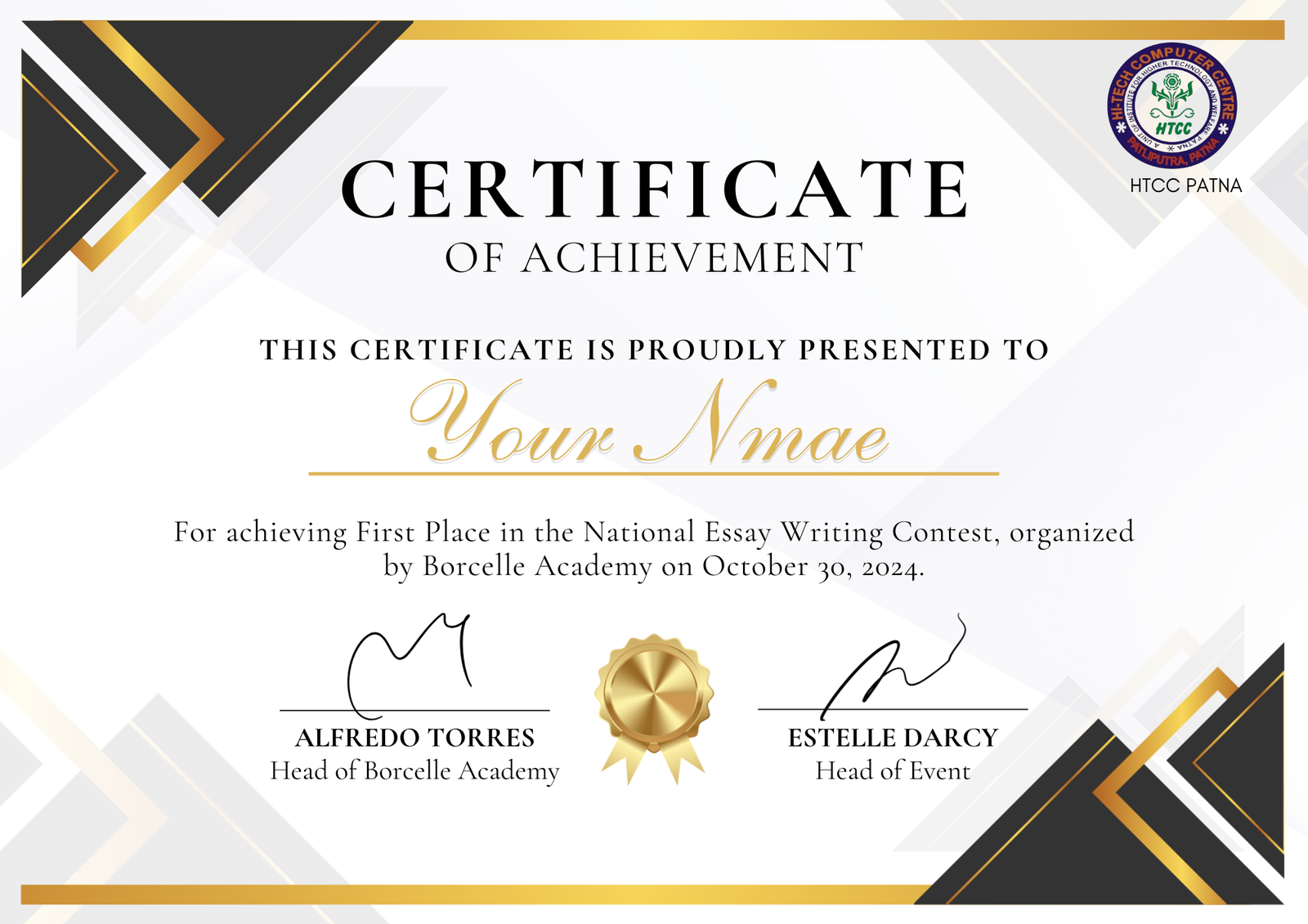 White And Gold Geometric Minimalist Achievement Certificate